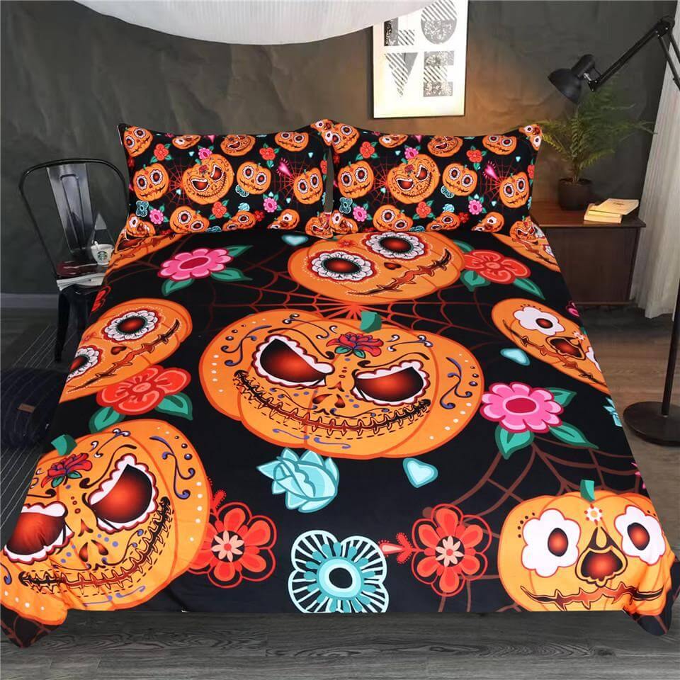 Spooky Fall Floral Bedding Duvet Cover Set - Pexav