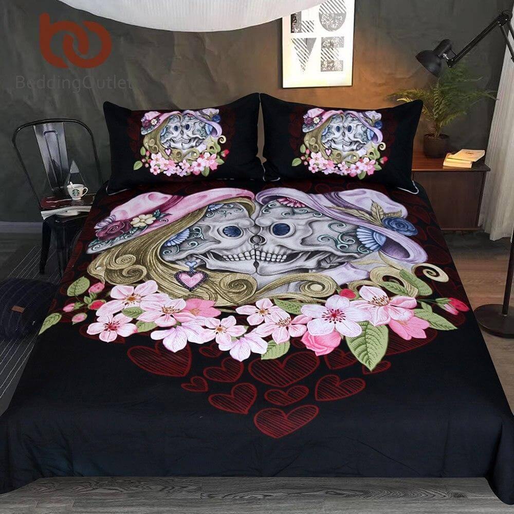 Soft Pink Skull Romantic Bedding Set 3 Piece - Pexav