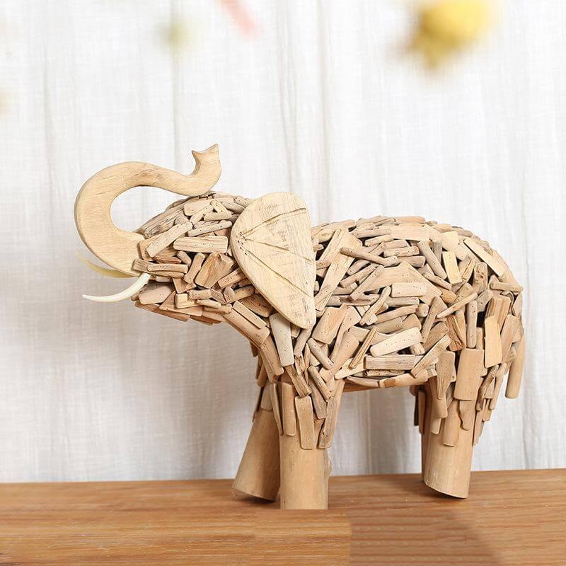 Unique Carved Wooden Elephant Decor - Pexav
