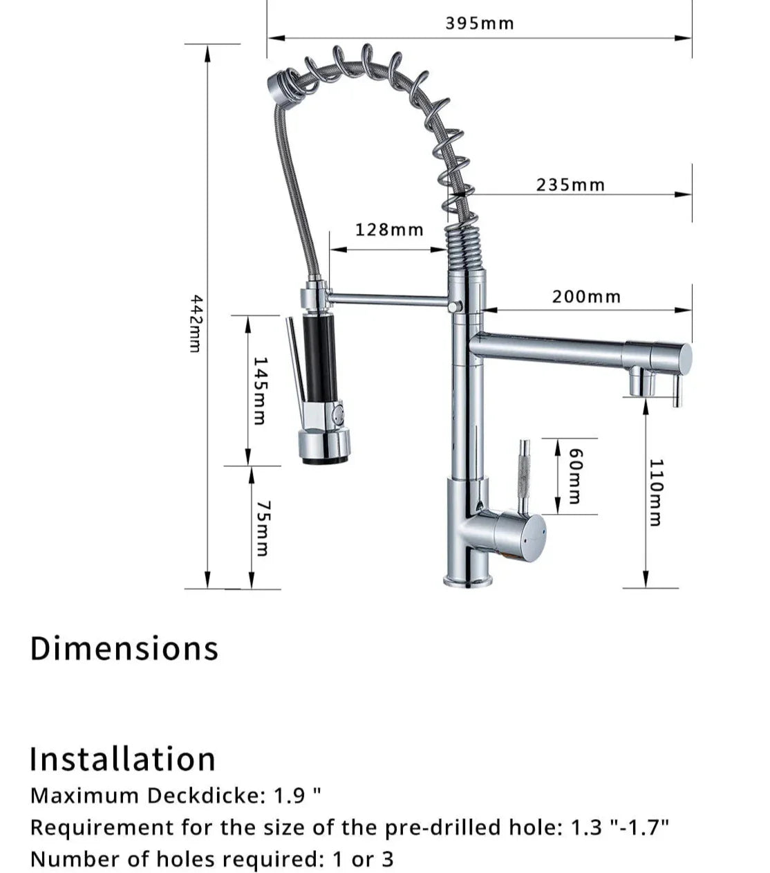 Stainless Steel One Handle Kitchen Faucet With Spray Nozzle