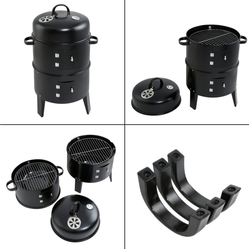 Compact 3-in-1 Outdoor BBQ Smoker Grill Set
