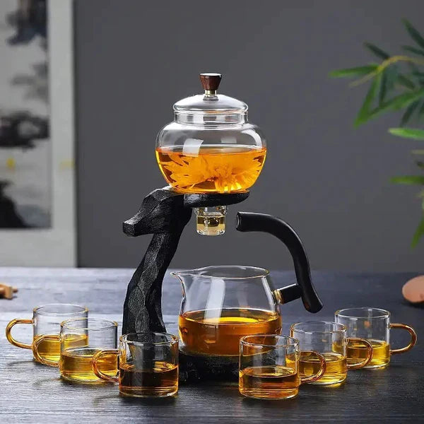 Tea Set with Innovative Magnetic Design - MagneticTeaSet-Black Teapot with 6 Cups-Nora Luxe