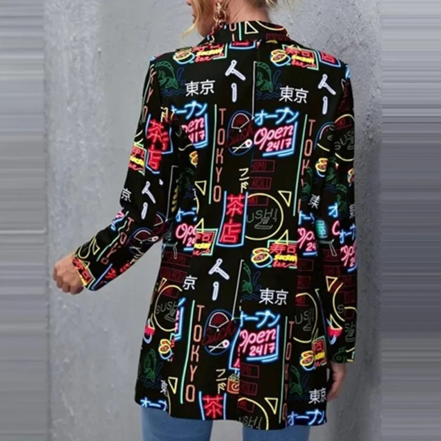Vintage Casual Blazer with Irregular Print - Aria-Black-S-Nora Luxe