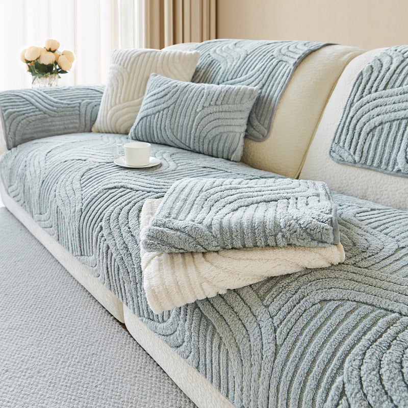 Soft Plush Couch Cover with Wave Pattern, Pet Friendly