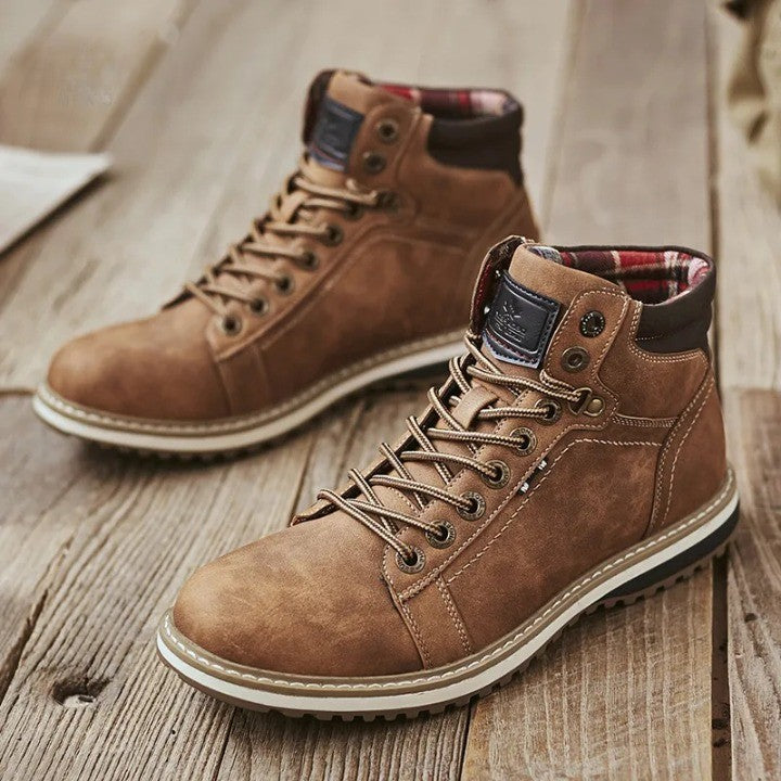 Classic Brown Leather Buckle Winter Ankle Boots - Pexav