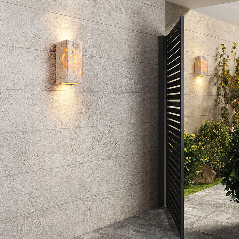 Classic Asian Gold LED Wall Light – Outdoor Stone Sconce - Pexav