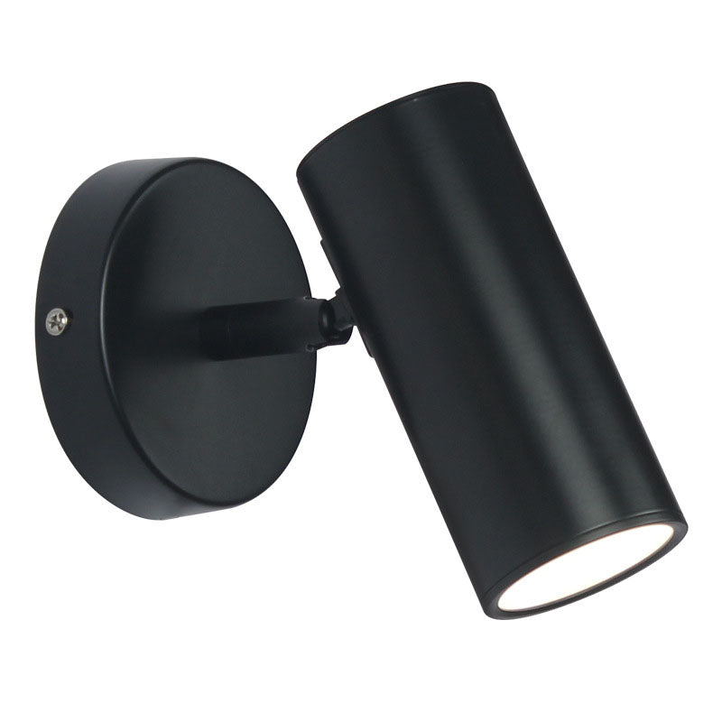 Black wall-mounted light fixture on a white background