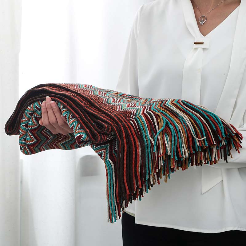 Vibrant Plaid Fringe Throw Blanket