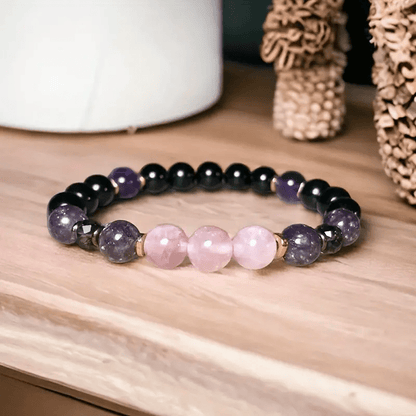 0.31 in Rose Quartz Obsidian Amethyst Beaded Bracelet - Aurora-Nora Luxe