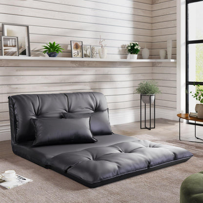Comfortable Faux Leather Folding Guest Sofa Bed with Pillows - Pexav