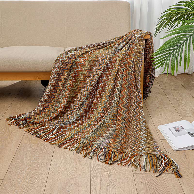 Vibrant Plaid Fringe Throw Blanket