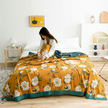 Reversible Cotton Quilt with Boho Yellow Floral Design – Soft, Durable, Machine Washable for Indoor/Outdoor Use 2