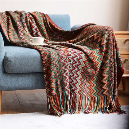 Vibrant Plaid Fringe Throw Blanket