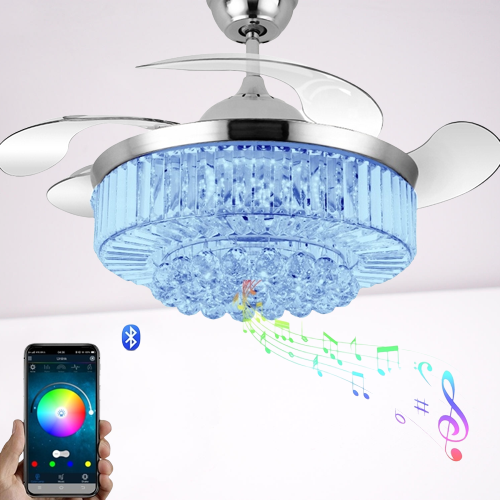 Bright Crystal LED Ceiling Fan Light Speaker - Pexav