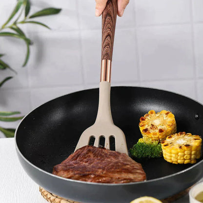 10-Piece Silicone Kitchen Utensil Set with Non-Slip Wooden Handles – Heat Resistant Spatula, Ladle, Whisk, and More 3