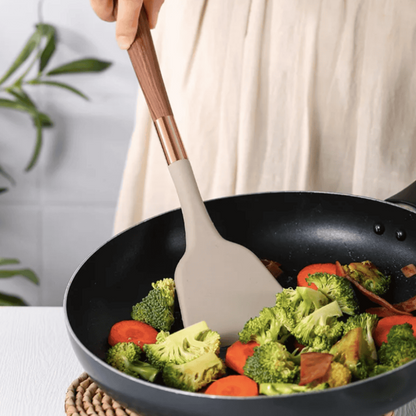 10-Piece Silicone Kitchen Utensil Set with Non-Slip Wooden Handles – Heat Resistant Spatula, Ladle, Whisk, and More 4