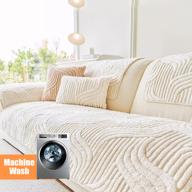 Soft Plush Couch Cover with Wave Pattern, Pet Friendly