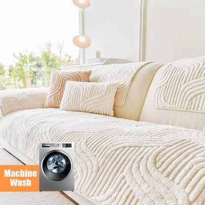 Soft Plush Couch Cover with Wave Pattern, Pet Friendly