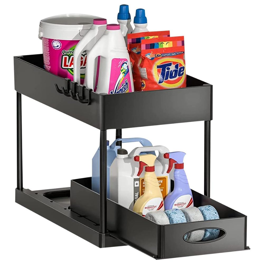 Space Saving 2 Level Slide Out Shelf Storage Rack