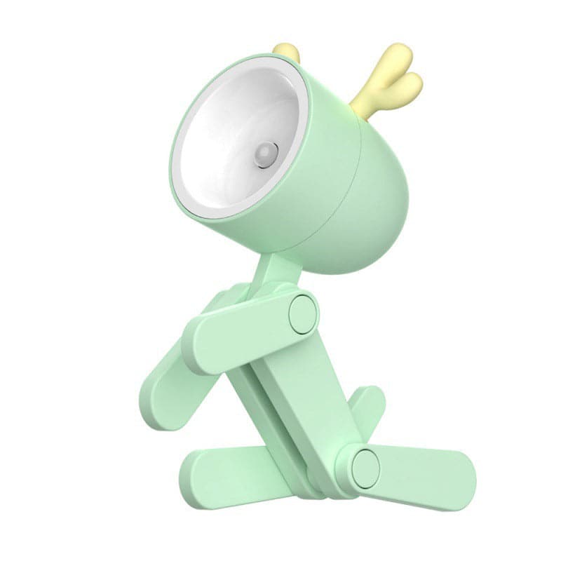 Green lamp with a white light bulb on a white background