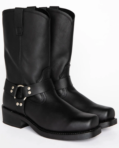 Tough Biker Black Leather Motorbike Boots
