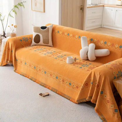 Stylish Sofa Slipcover with Fringe and Grip Bottom