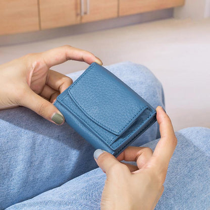 Small Genuine Leather Card Wallet with Coin Pocket