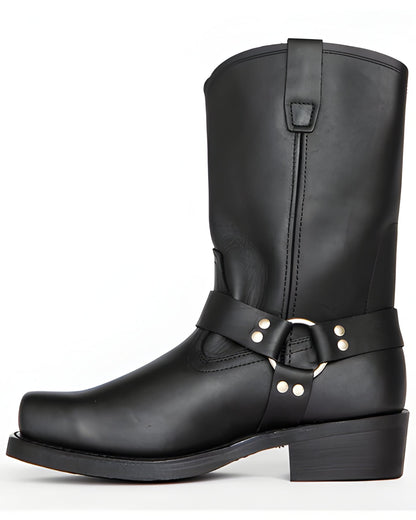 Tough Biker Black Leather Motorbike Boots - Pexav