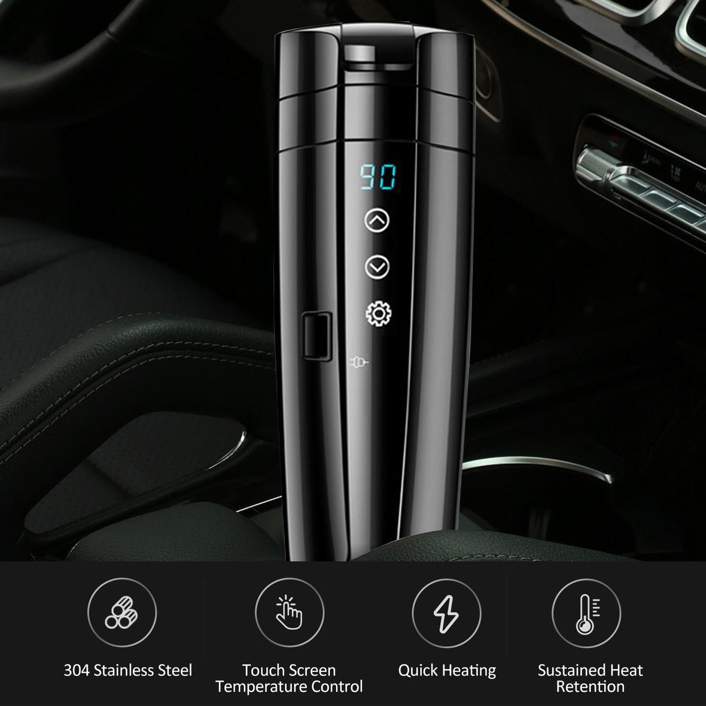 12V 400ml Portable Car Self-Heating Mug – Fast & Efficient Warmer with LCD Display