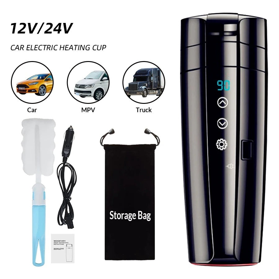12V 400ml Portable Car Self-Heating Mug – Fast & Efficient Warmer with LCD Display