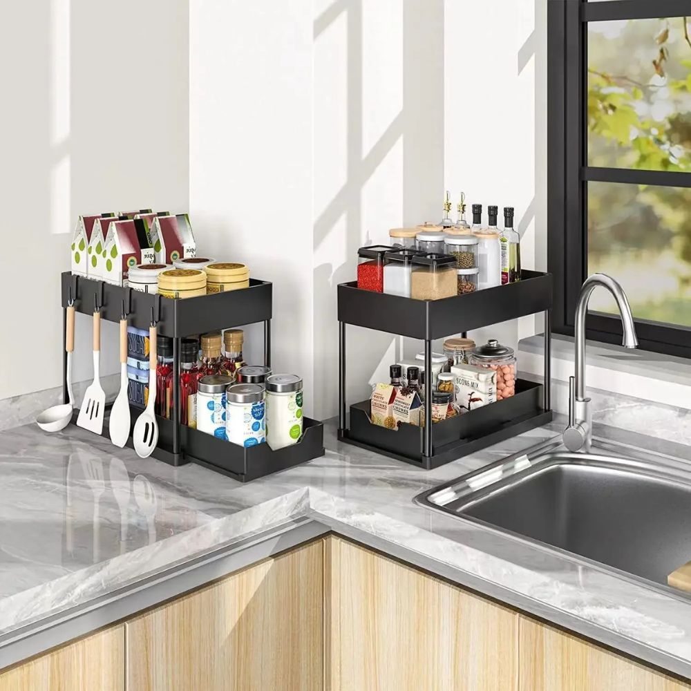 Space Saving 2 Level Slide Out Shelf Storage Rack