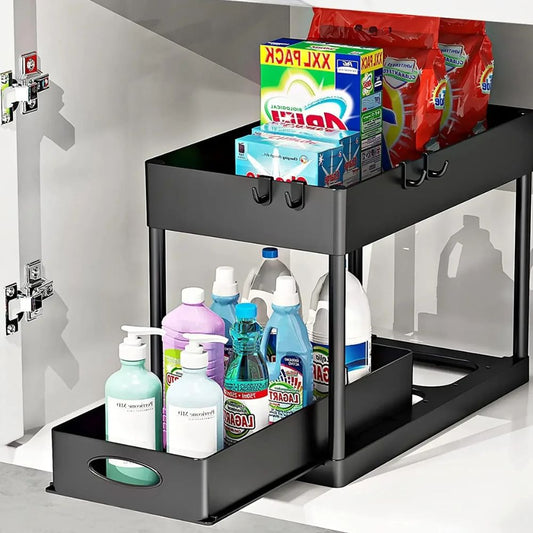 Space Saving 2 Level Slide Out Shelf Storage Rack - Pexav