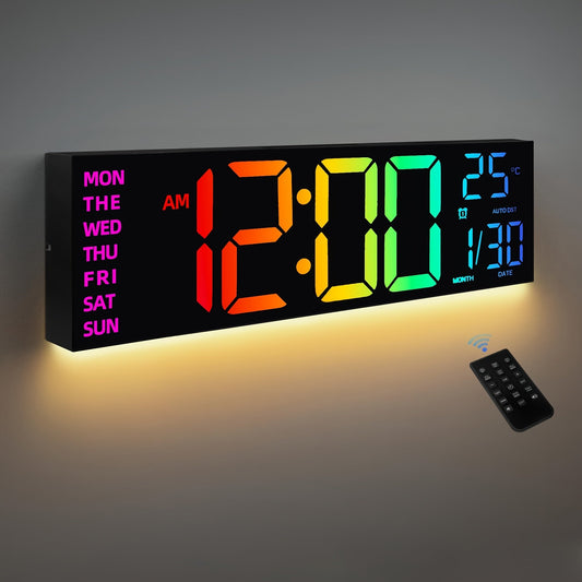 Large Colorful LED Wall Clock with Remote and Dimmer - Pexav
