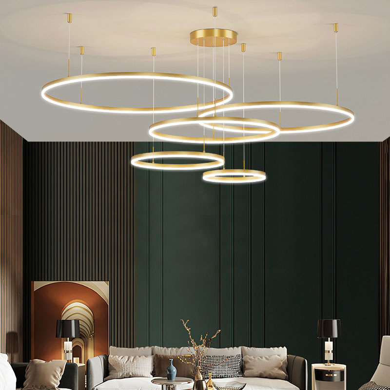 Stylish Pendant Light Circle Metal Black Gold Brown