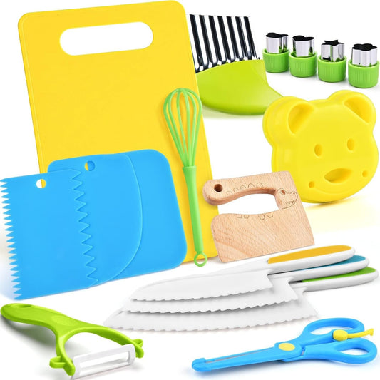 Kids Play Kitchen Utensils Set with Cutting Board, 17 Piece - Pexav
