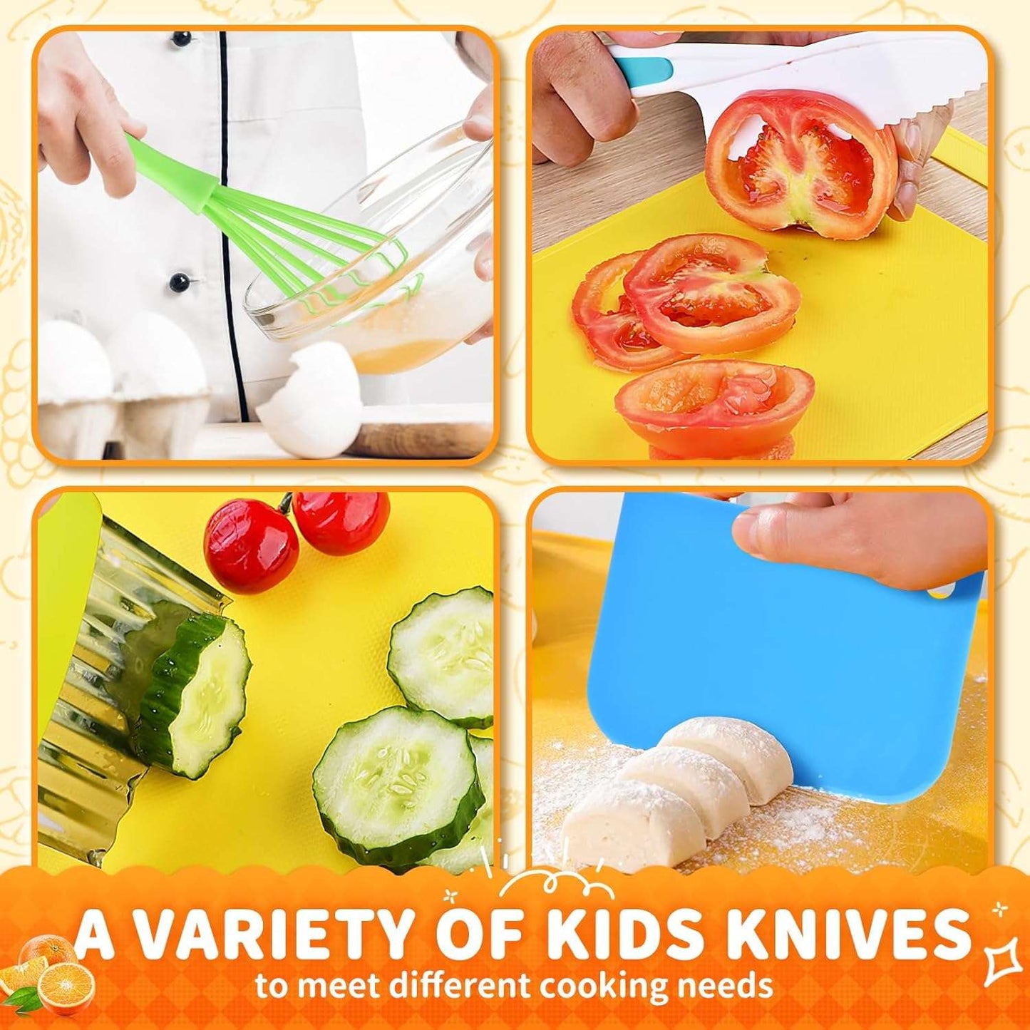 17 PCS Montessori Kitchen Tools for Real Cooking with Cutting Board, Safe for Ages 2+