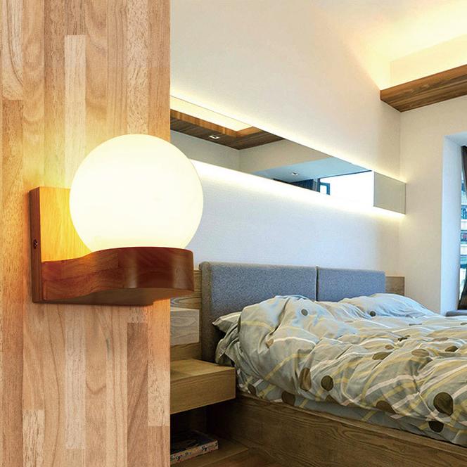 Rustic Wooden 1-Light Glass Wall Sconce Lamp - Pexav