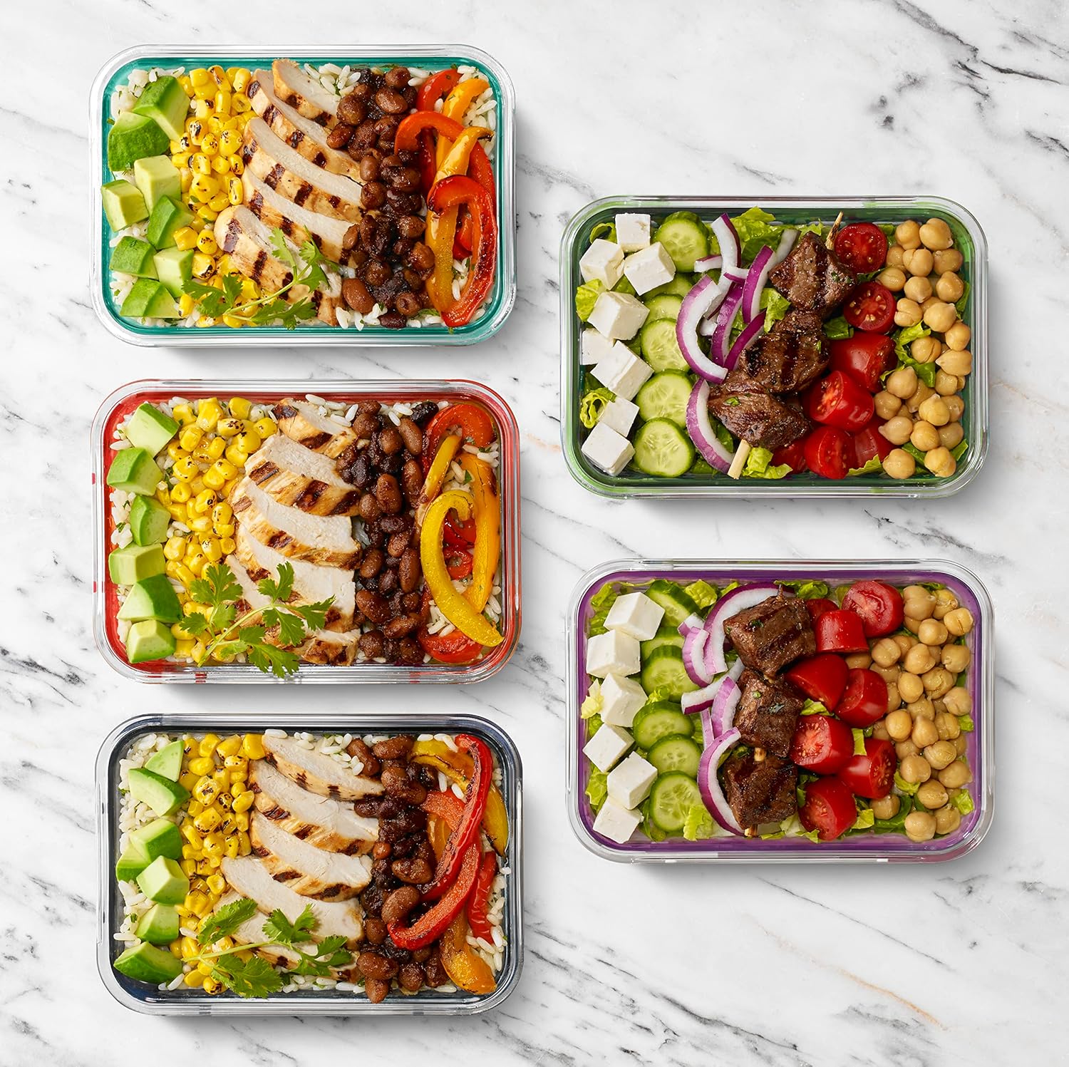 Compact 6oz Glass Food Containers - 5 Piece Set - Pexav