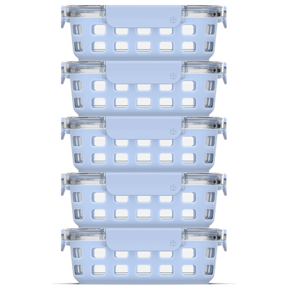 180 ml Glass Meal Prep Set – 5-Pack with Airtight Lid-Halogen blue-Nora Luxe