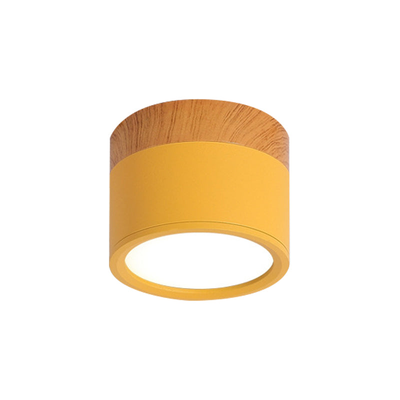 Compact Colorful Metal Ceiling Lamp with Wood Trim - Pexav