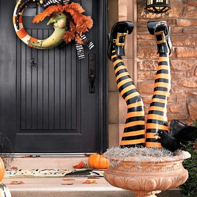 Spooky Witch Legs Garden Halloween Decor, 2 Piece Set - Pexav