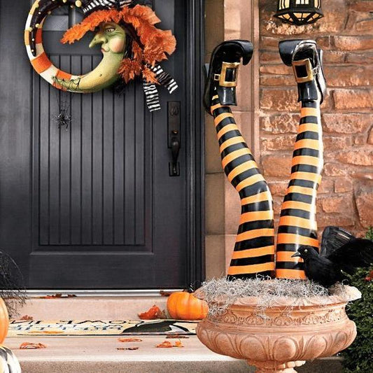 Spooky Witch Legs Garden Halloween Decor, 2 Piece Set - Pexav