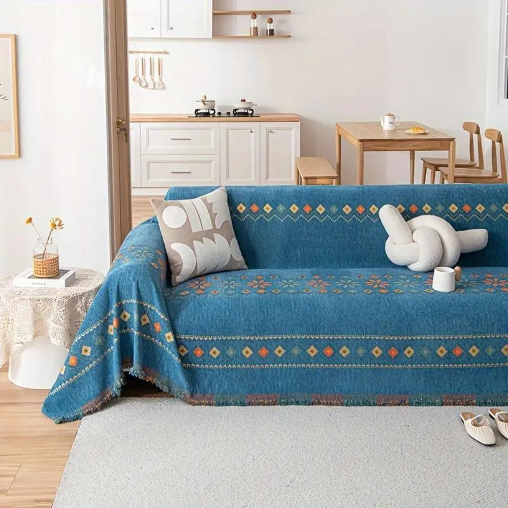 Stylish Sofa Slipcover with Fringe and Grip Bottom