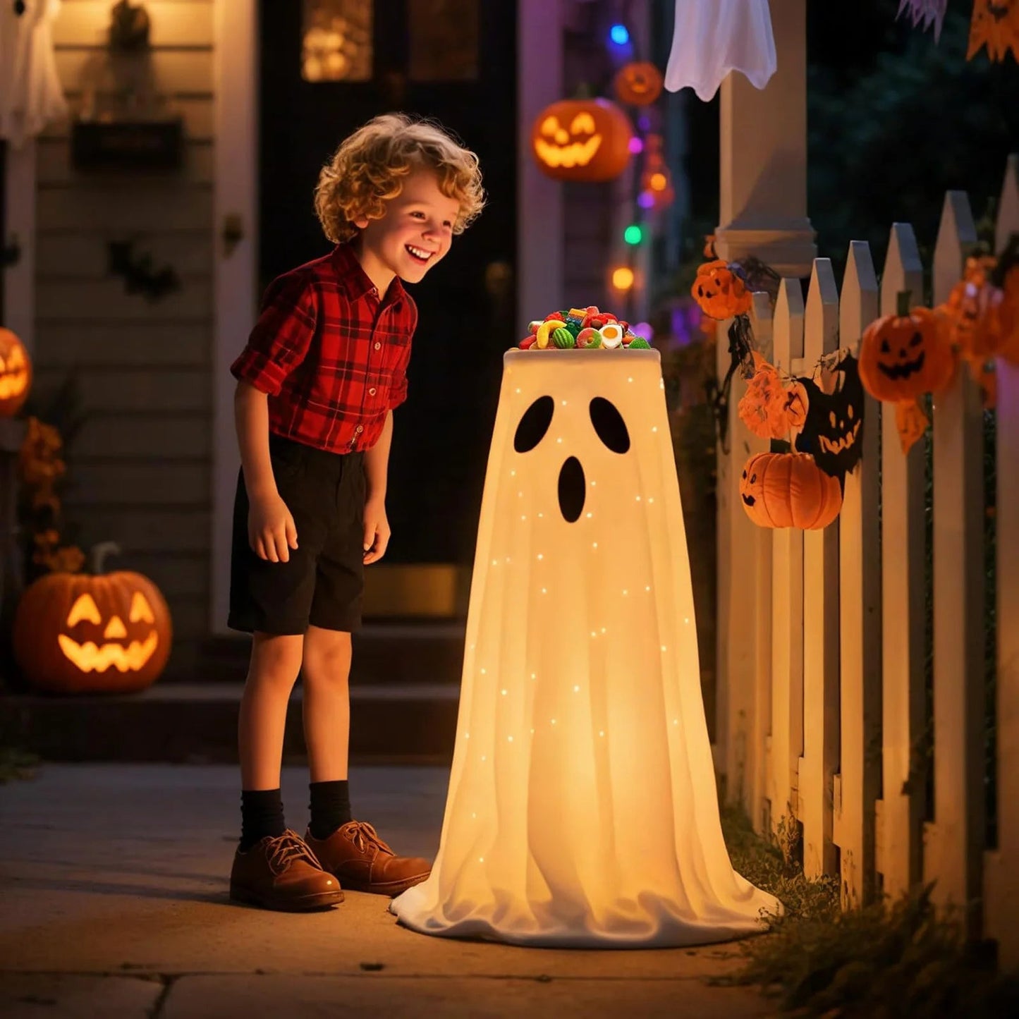 Spooky LED Halloween Candy Dish with Ghost Decor - Pexav