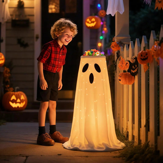 Spooky LED Halloween Candy Dish with Ghost Decor - Pexav
