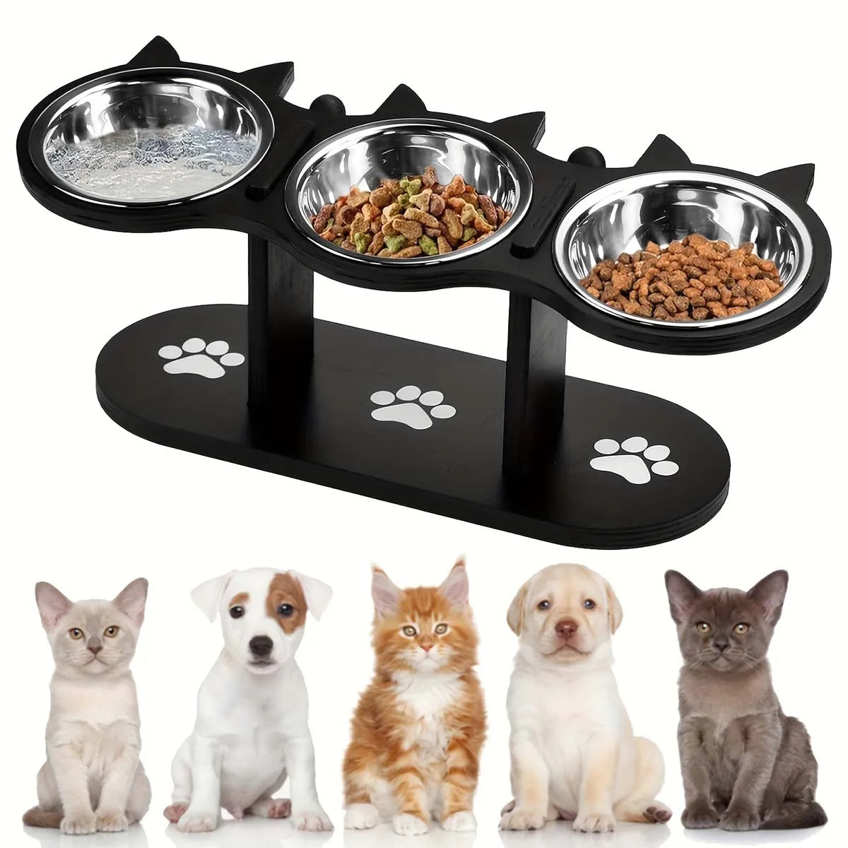 Pet Raised Food Bowl with 3 Metal Feeding Stations - Pexav