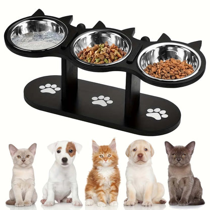 Pet Raised Food Bowl with 3 Metal Feeding Stations - Pexav