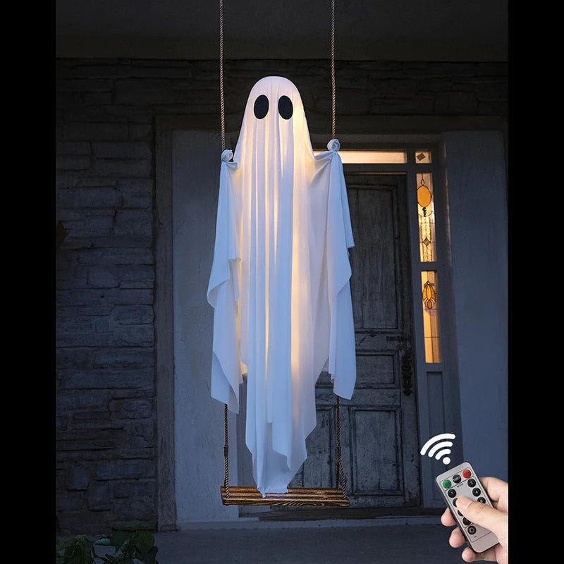 Spooky LED Ghost Yard Decor with Motion Swing - Pexav