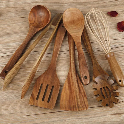 Premium Teak Wood Kitchen Utensil Set 7 Piece - Pexav