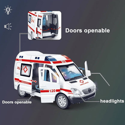1:32 Mini Ambulance Police Car, Sound & Light Vehicle for Imaginative Kids, Safe for Ages 3+